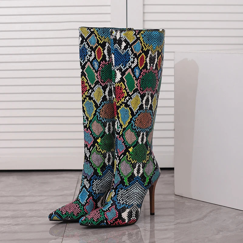 Colorful Snakeskin Knee High Boots Snakes Store