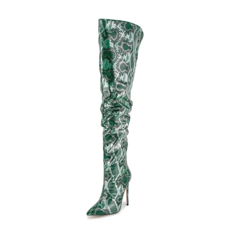 Green Snakeskin Thigh High Boots Snakes Store