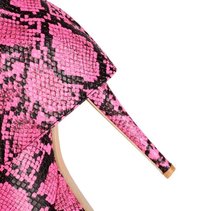 Pink Snakeskin Knee High Boots Snakes Store