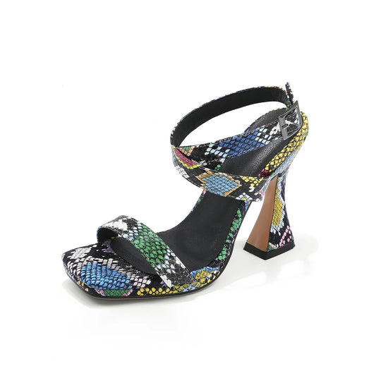 Snakeskin Strappy Heels Green Snakes Store