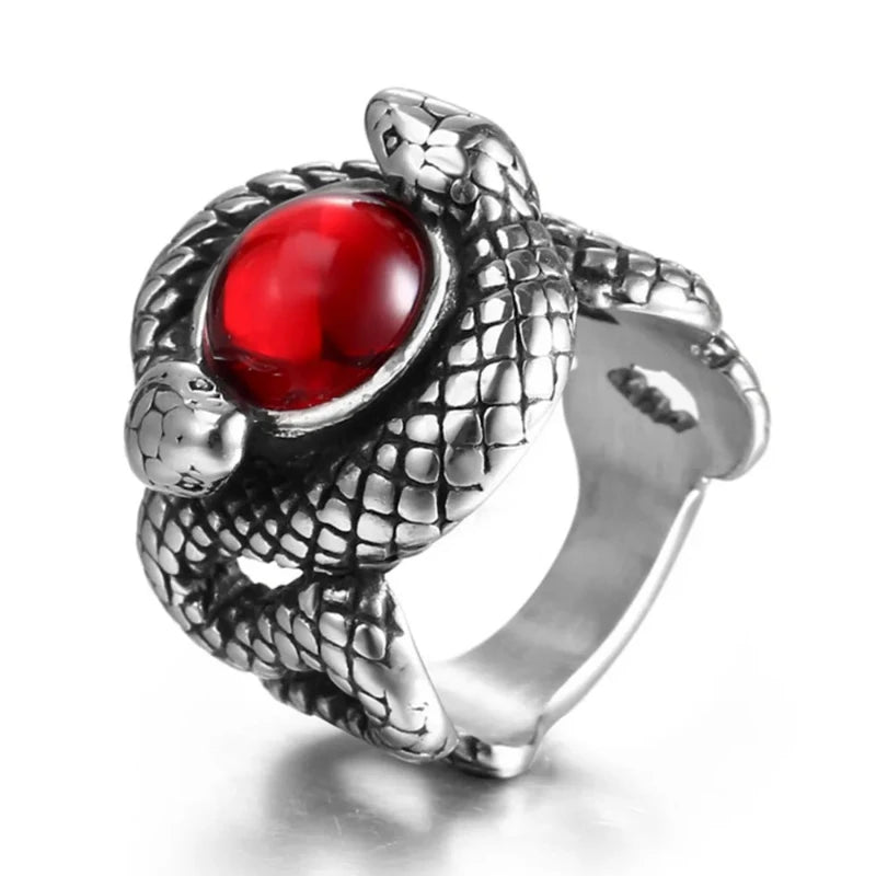 Vintage Double Snake Ring Red 316L Stainless Steel Snakes Store