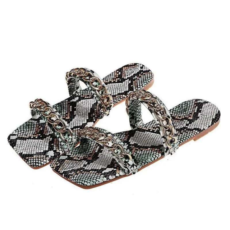 Snakeskin Two Strap Sandals Green Snakes Store