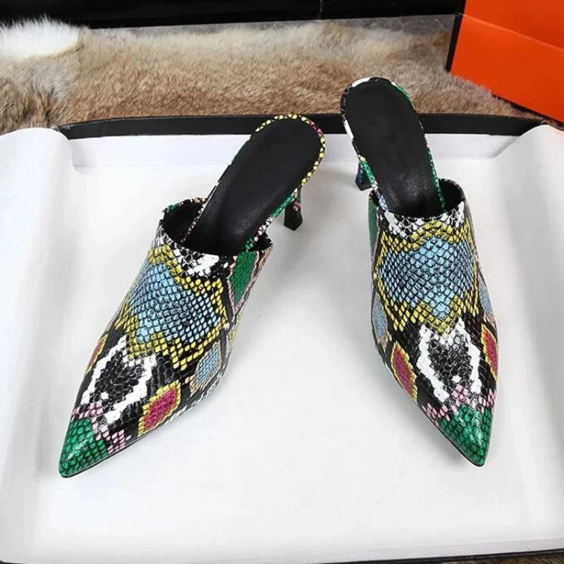 Snakeskin Mules for Women Colorful Snakes Store