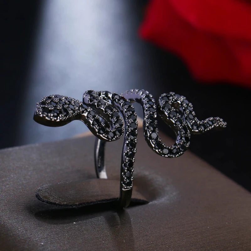 Black and White Diamond Snake Ring Snakes Store