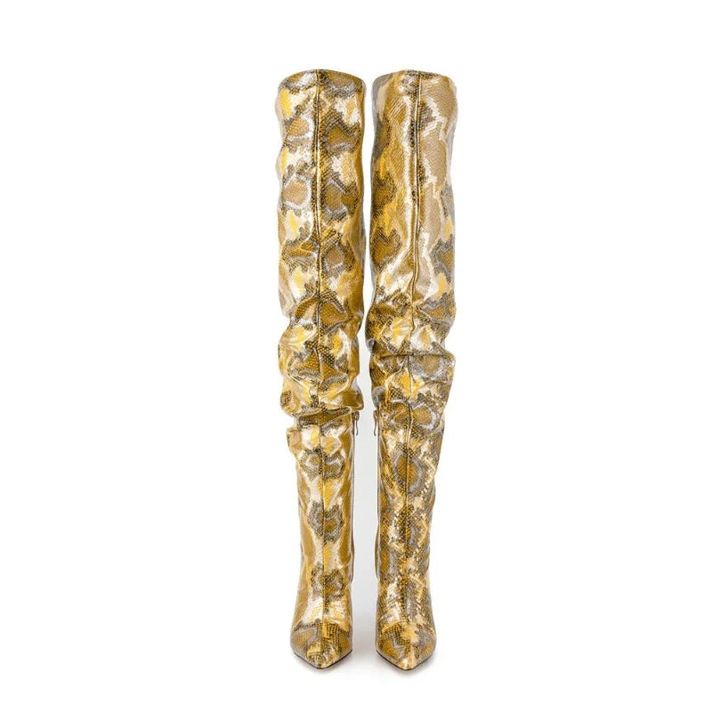 Yellow Snakeskin Thigh High Boots Snakes Store