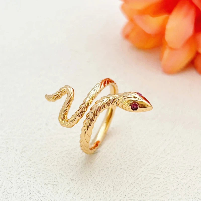 Vintage Gold Snake Ring with Ruby Eyes 03 Snakes Store