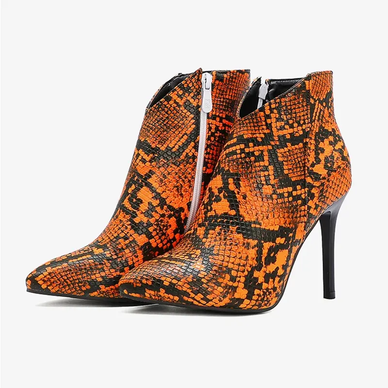 Orange Snakeskin Booties Snakes Store