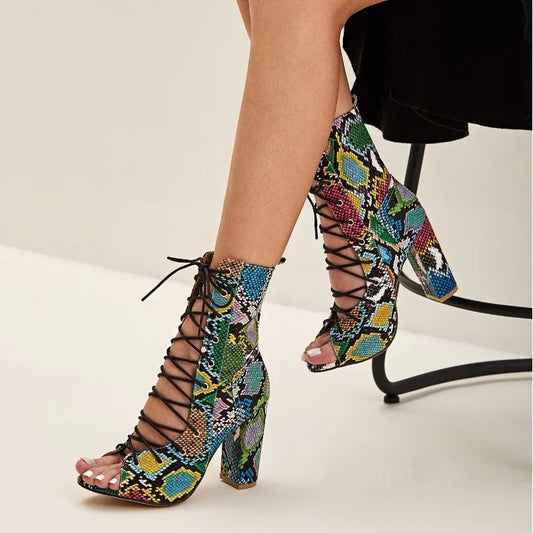 Snakeskin Lace Up Heels Snakes Store