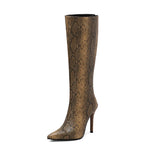 Brown Snakeskin Knee High Boots - Vignette | Snakes Store