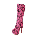 Pink Snakeskin Knee High Boots - Vignette | Snakes Store