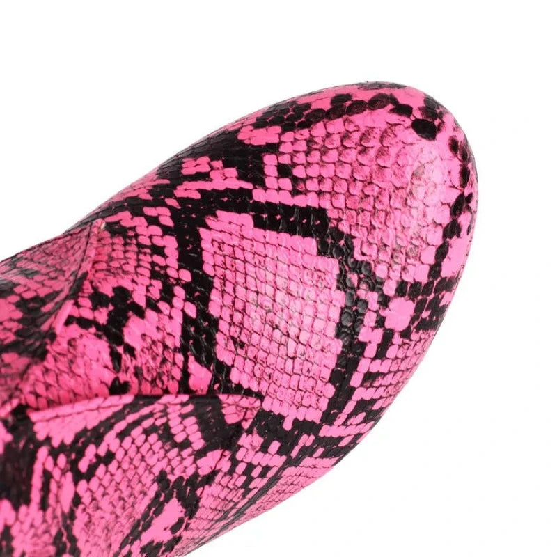 Pink Snakeskin Knee High Boots Snakes Store