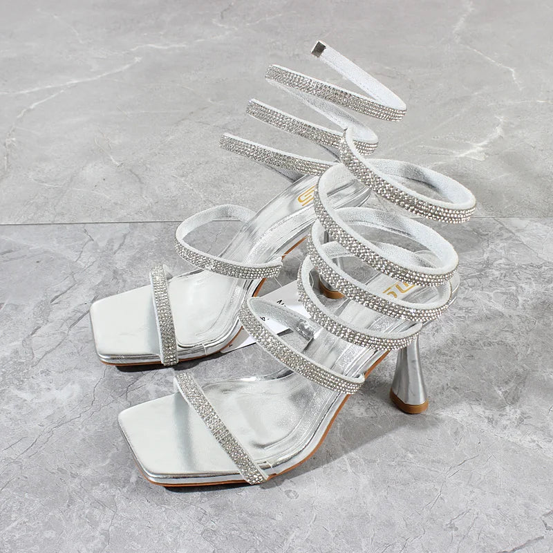 Snake Wrap Sandals Silver Snakes Store