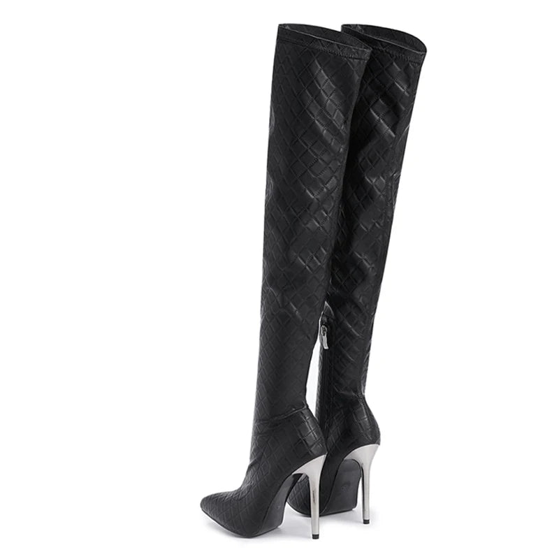 Over The Knee Snakeskin Boots 4 35 Black Microfiber