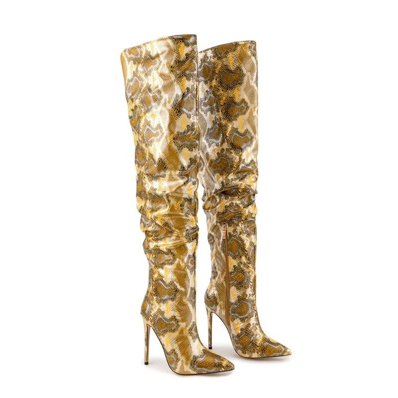 Yellow Snakeskin Thigh High Boots Snakes Store