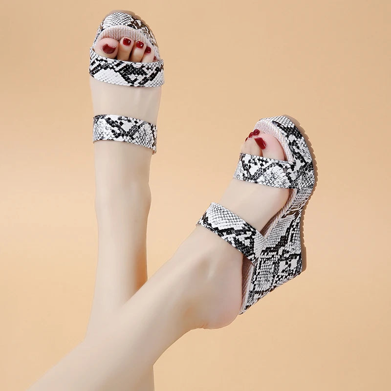 Black and White Snake Skin Sandals Snakes Store