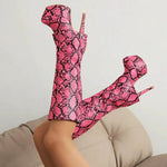 Pink Snakeskin Knee High Boots - Vignette | Snakes Store