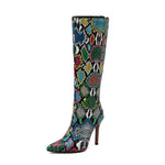 Colorful Snakeskin Knee High Boots - Vignette | Snakes Store