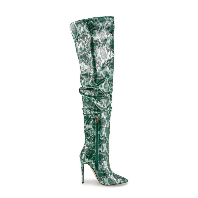 Green Snakeskin Thigh High Boots Snakes Store