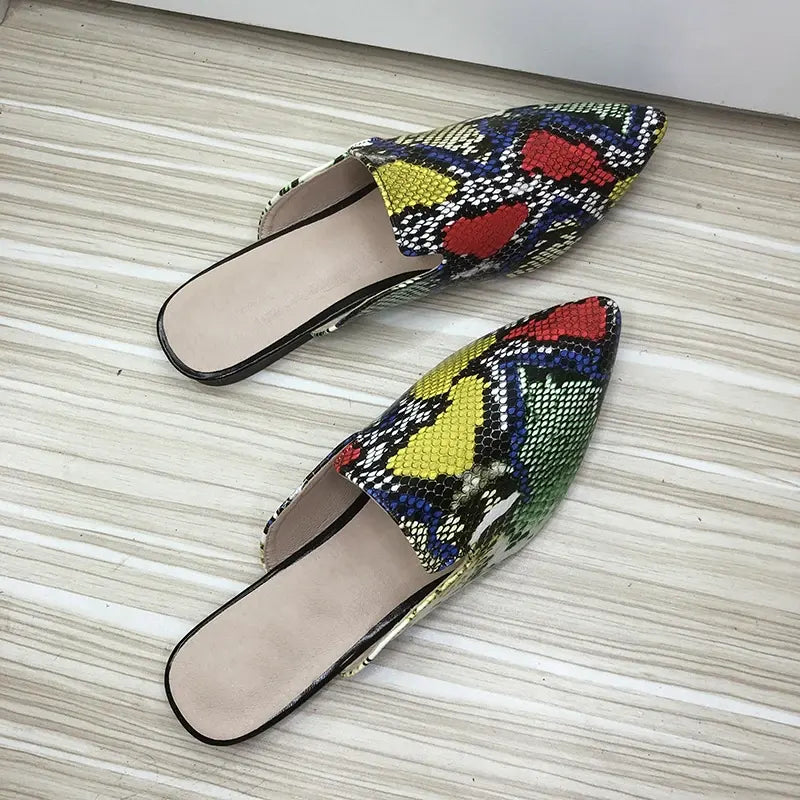 Colorful Snakeskin Flat Mules Snakes Store