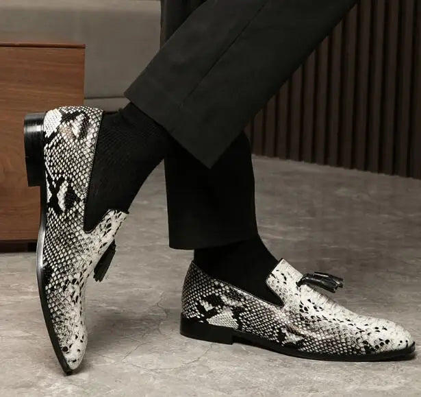 Mens Python Dress Shoes White Black Split Leather Snakes Store