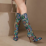 Colorful Snakeskin Knee High Boots - Vignette | Snakes Store