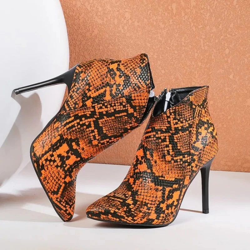 Orange Snakeskin Booties Snakes Store