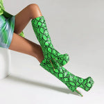 Green Snakeskin Knee High Boots - Vignette | Snakes Store