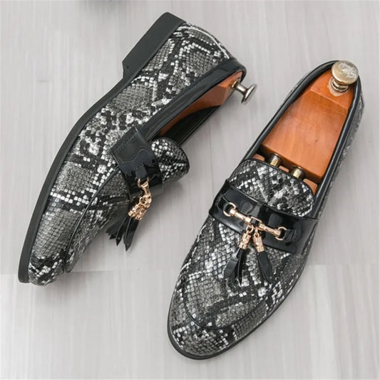 Grey Snakeskin Loafers