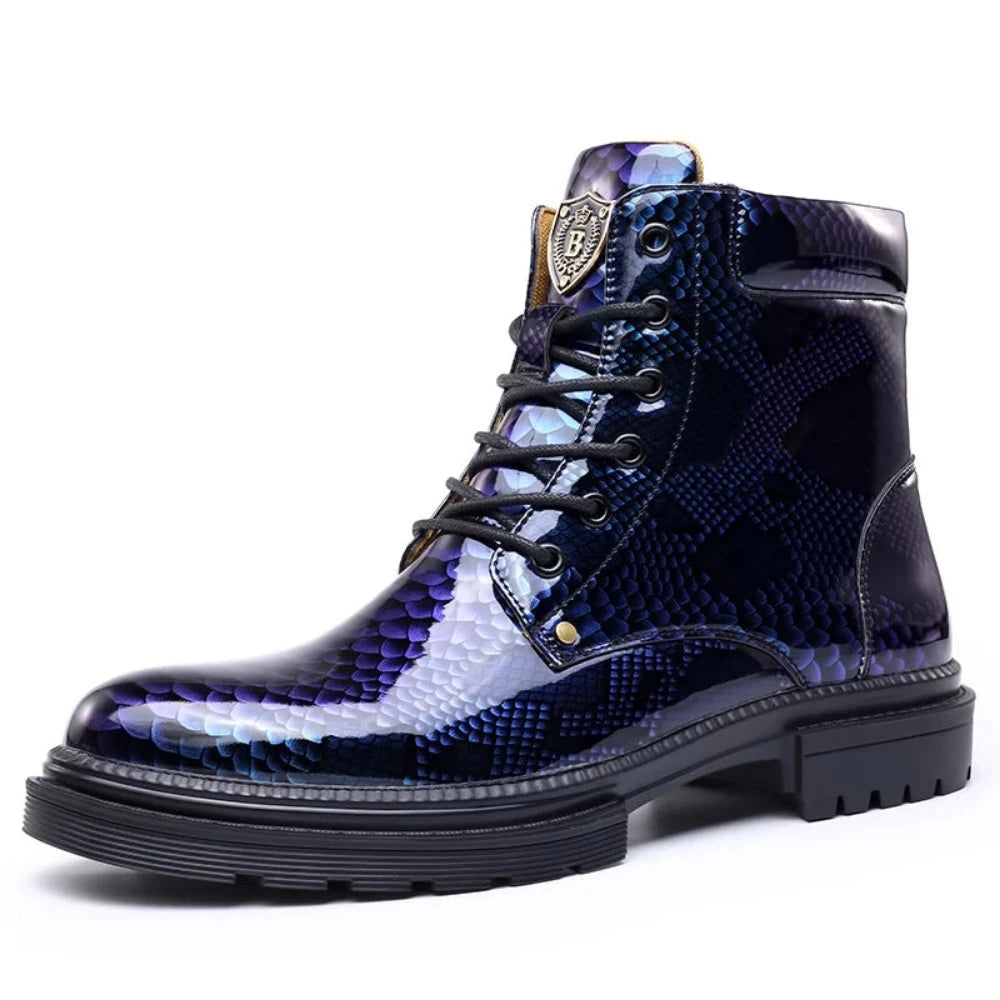 Round Toe Snakeskin Boots Blue Split Leather Snakes Store