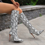 Faux Snakeskin Knee High Boots - Vignette | Snakes Store