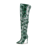 Green Snakeskin Thigh High Boots - Vignette | Snakes Store