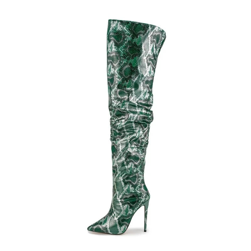 Green Snakeskin Thigh High Boots Snakes Store