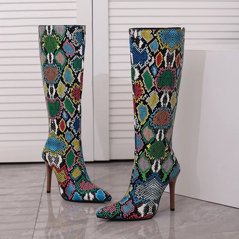 Colorful Snakeskin Knee High Boots Snakes Store