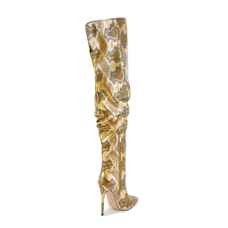 Yellow Snakeskin Thigh High Boots Snakes Store