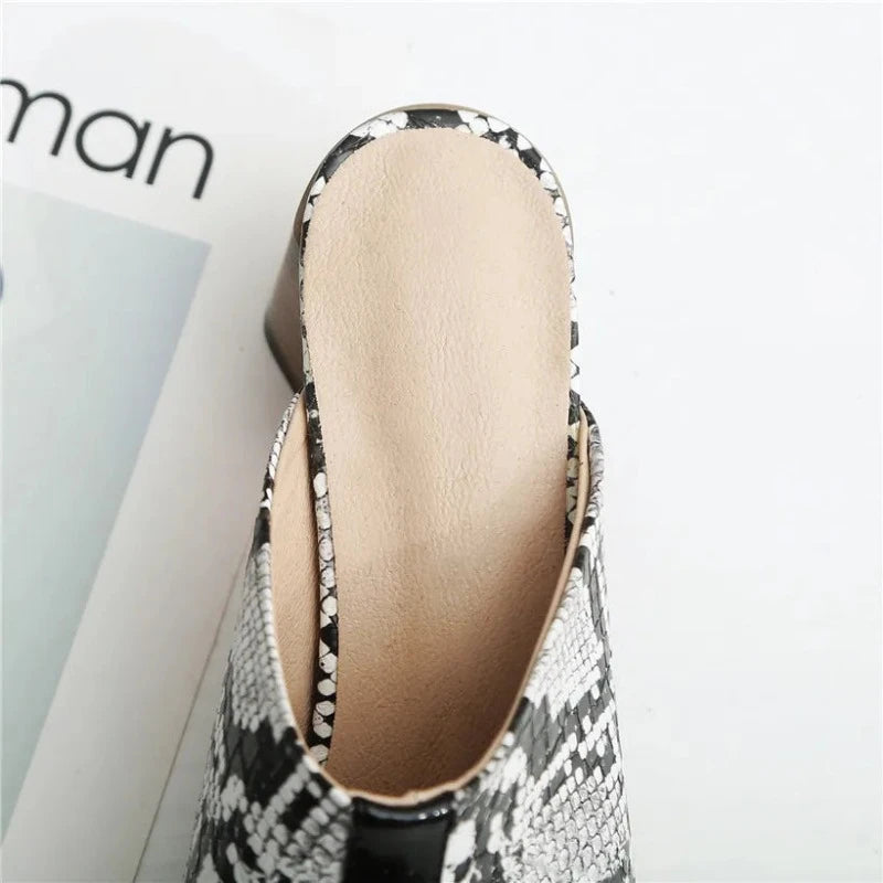 Black and White Snakeskin Mules Snakes Store