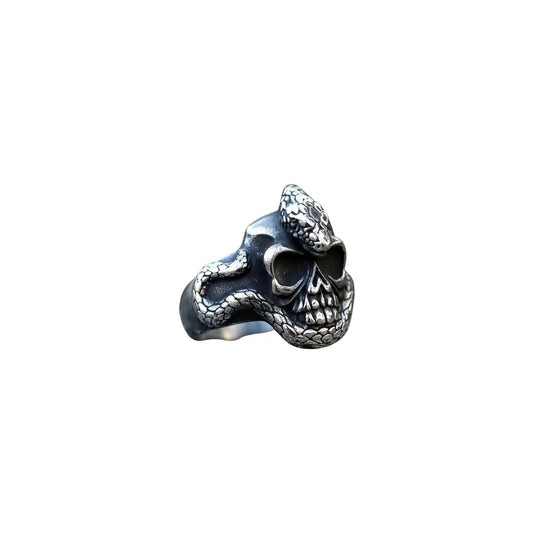Silver Snake Skull Ring