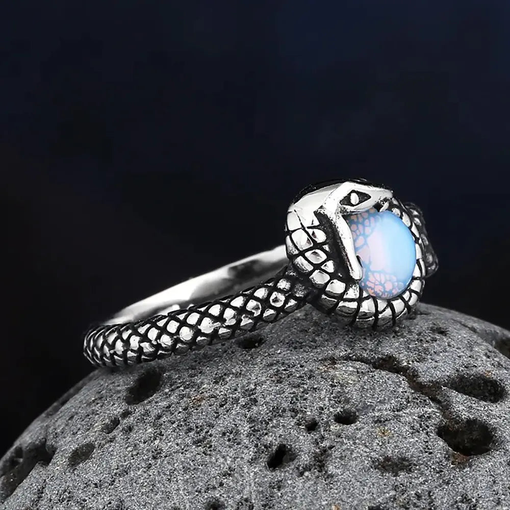 Snake Stone Ring Silver Stainless Steel Snakes Store™
