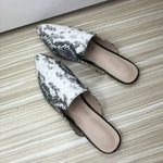 White Snakeskin Flat Mules - Vignette | Snakes Store