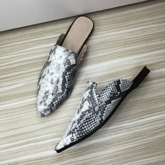 White Snakeskin Flat Mules Snakes Store