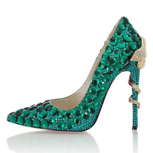 Women's Snakeskin Pumps Green Snakes Store