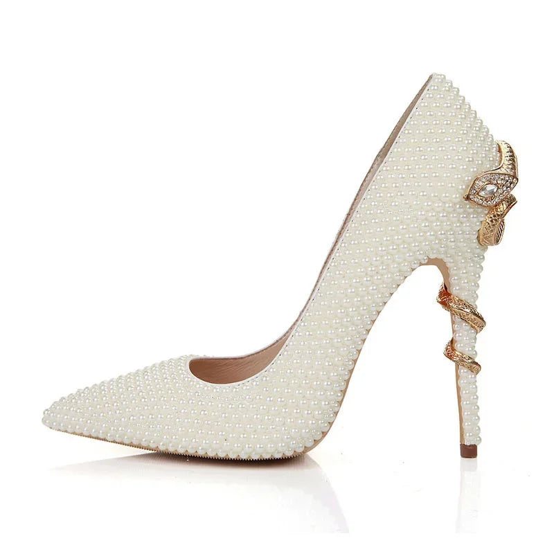 Women's Snakeskin Pumps White Snakes Store