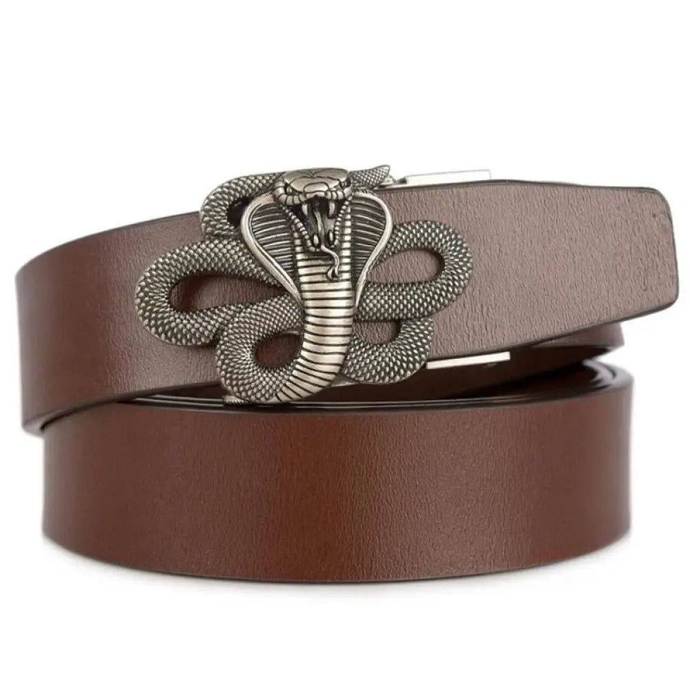 Cobra Belt Silver Brown Leather Snakes Store™