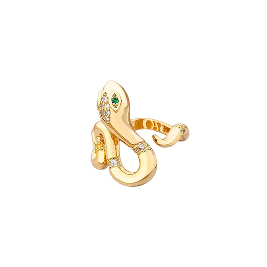 Gold Snake Ring With Emerald Eyes
