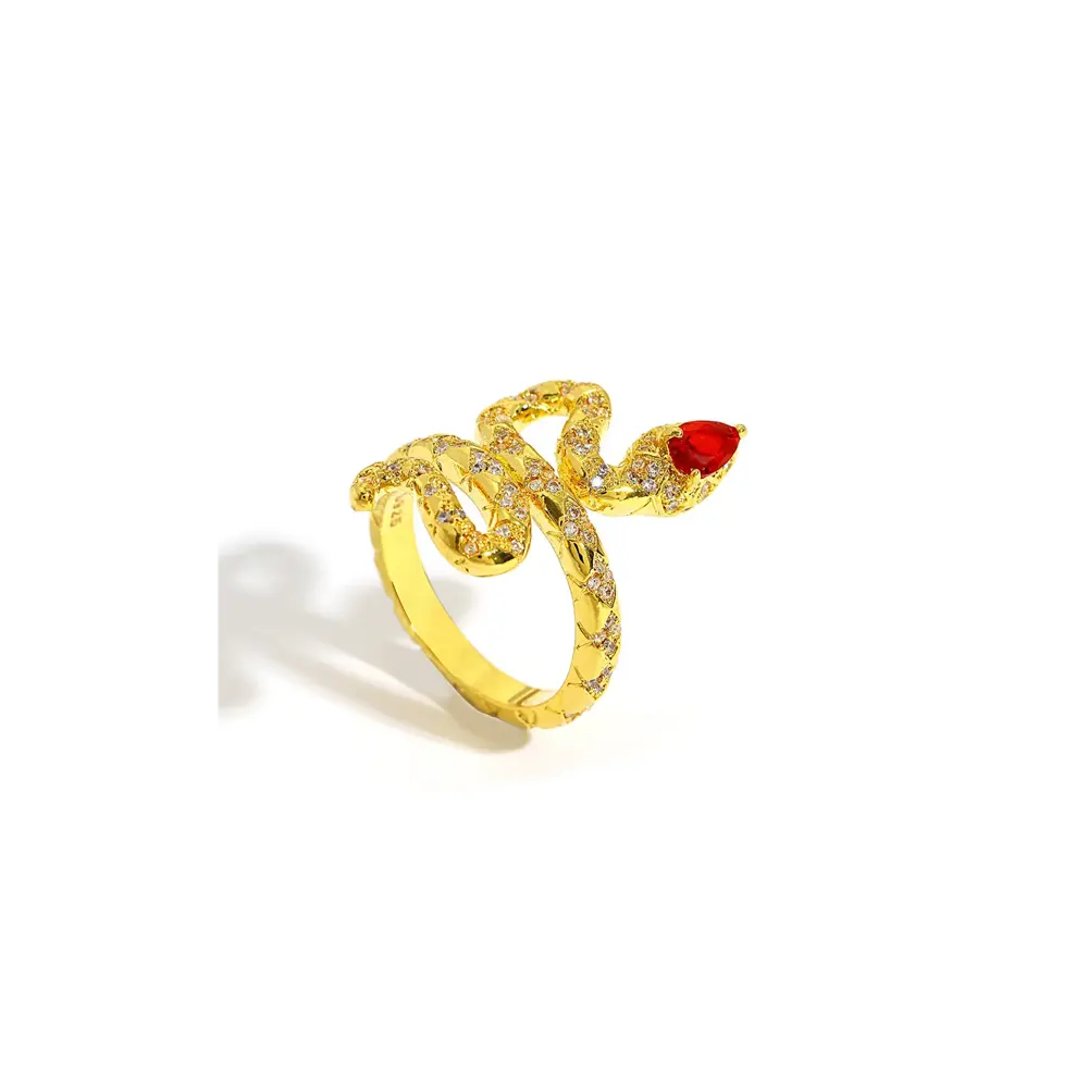 Gold Snake Ring With Ruby Eyes - 6 / gold