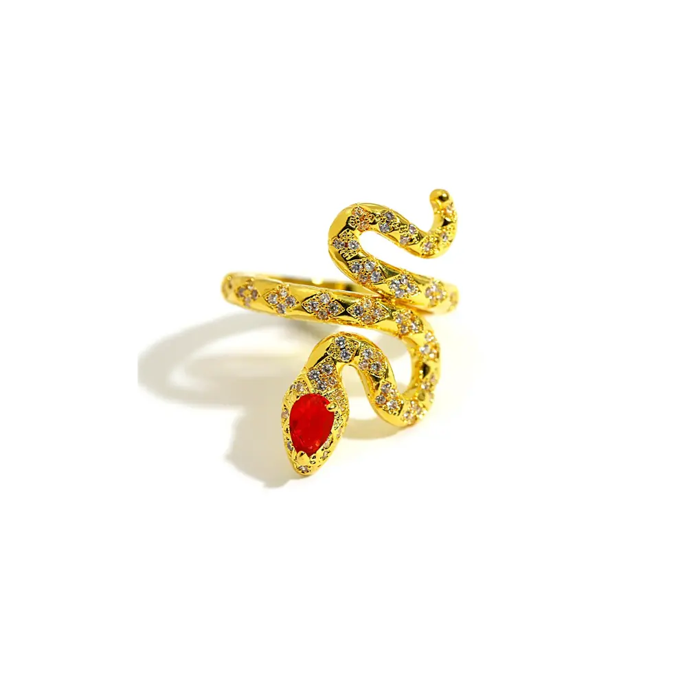 Gold Snake Ring With Ruby Eyes