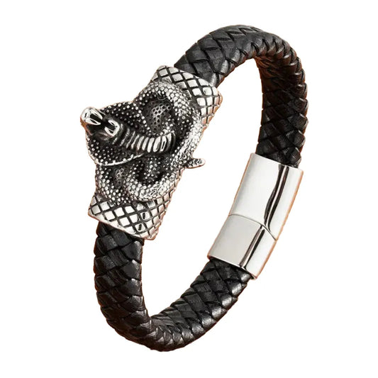 King Cobra Bracelet (Leather) Black Snakes Store™