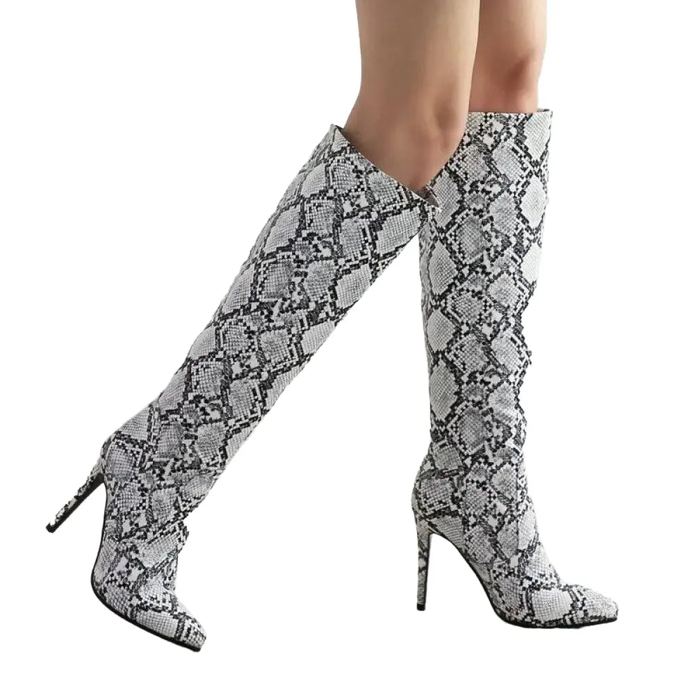 Knee High Snake Boots White Genuine Leather Snakes Store™