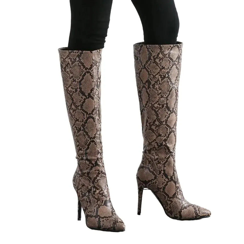 Knee High Snake Boots Brown Genuine Leather Snakes Store™