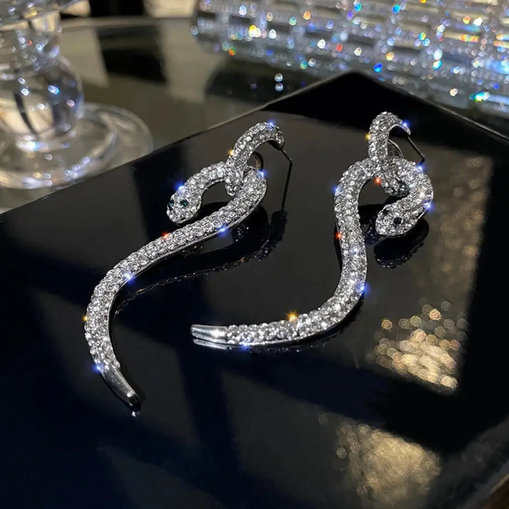 Silver Snake Earrings (Diamond) Snakes Store™