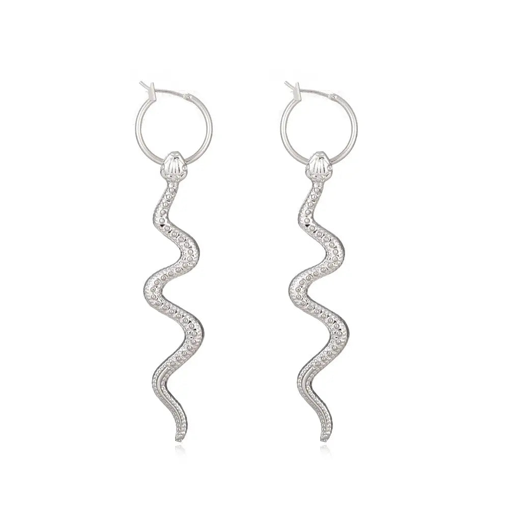 Snake Hoop Earrings - Silver